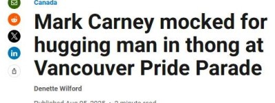 太辣眼! 加拿大总理卡尼和穿粉色丁字裤的裸男拥抱, 遭网友讥讽!