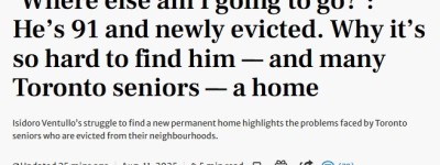 多伦多91岁老人被驱逐，无家可归：一生独立，晚年成了”负担”！