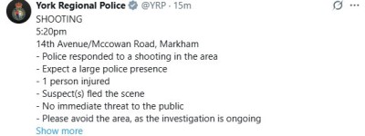 万锦14街McCowan枪击，现场大量警员，请绕行！