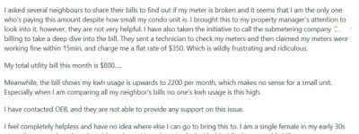 疯了！万锦公寓单身女租户崩溃求助：电费月账单竟收800元！