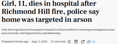 列治文山华人区一家5口睡梦中遭”纵火谋杀”:11岁女童丧命,4人命危