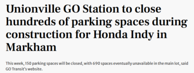 通勤爆炸! 万锦华人区Go火车站将关闭690个停车位! 关到冬季!