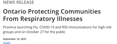 多伦多新一轮流感疫苗马上开打! RSV疫苗范围扩大, 新增一类群体!