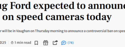 福特今天将宣布全面禁用测速摄像头！多伦多市议员集体怒怼