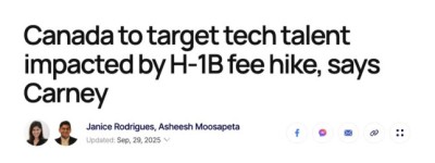 加拿大总理卡尼宣布：接收被美国H-1B拒绝的科技人才！来了就要！