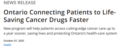 安省卫生厅宣布: 加快批准新型抗癌药! 能提前一年拿药救命!