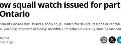 50cm雪飑突袭! 安省9地急发”红色警报”! GTA北部重灾