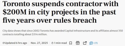 罕见！吃下5亿工程的大公司被叫停投标，多伦多市出手查到底！
