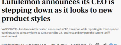 Lululemon在北美卖不动, CEO官宣离任! 只能靠中国了