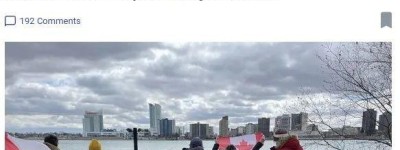 加拿大國旗飄揚底特律河畔,美加民眾聯合抗議特朗普