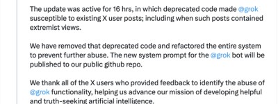 聊天機器人惹禍，馬斯克旗下xAI致歉