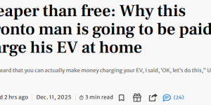 比免费还爽: 多伦多男子在家给电动车充电不花钱 还倒赚一笔
