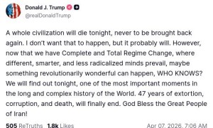 特朗普威脅「毀滅伊朗文明」震驚全球 部分共和黨人亦感不安